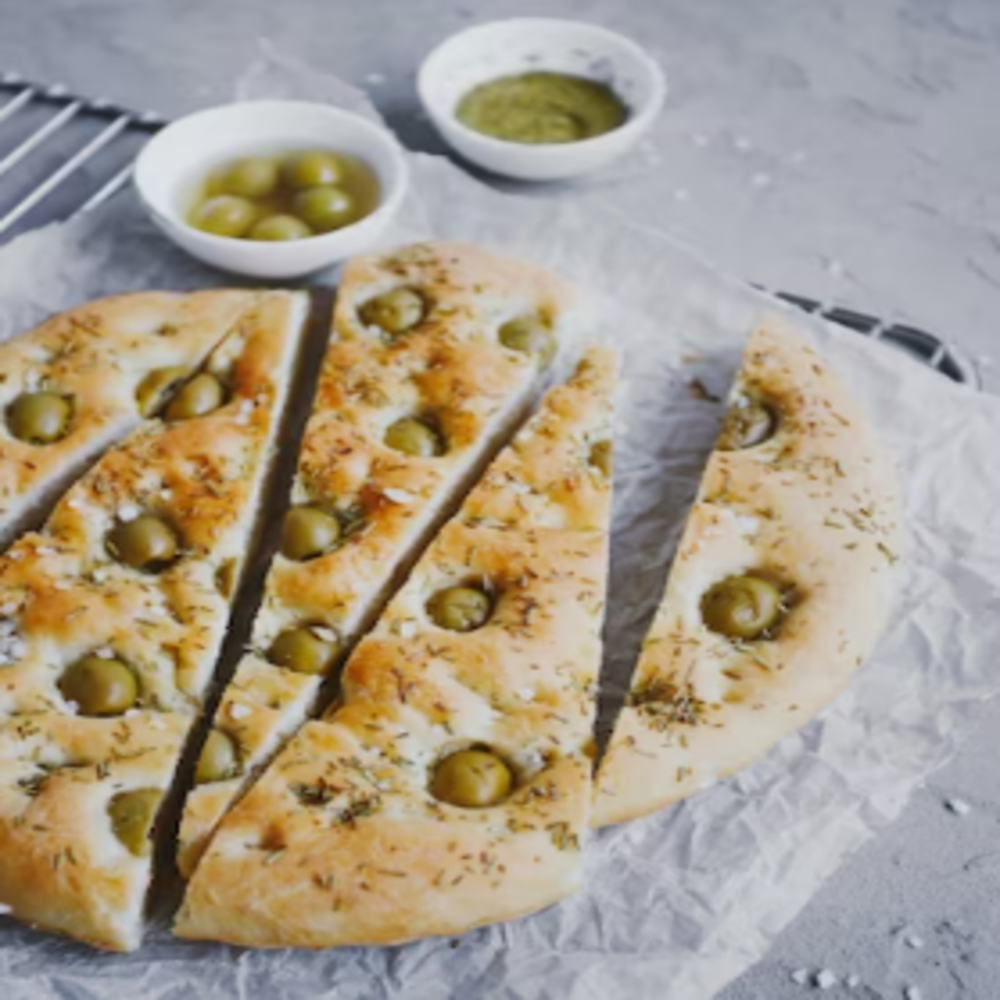 Focaccia com Olichia de Alho